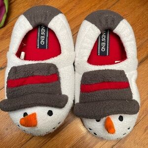 Lands End Toddler Baby 501729 Snowman Fleece Slippers Elastic Collar White 7